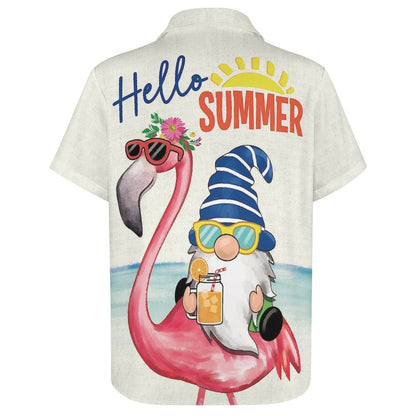 Men's Hawaiian Flamingo Gnome Print Vacation Shirt 2306101927