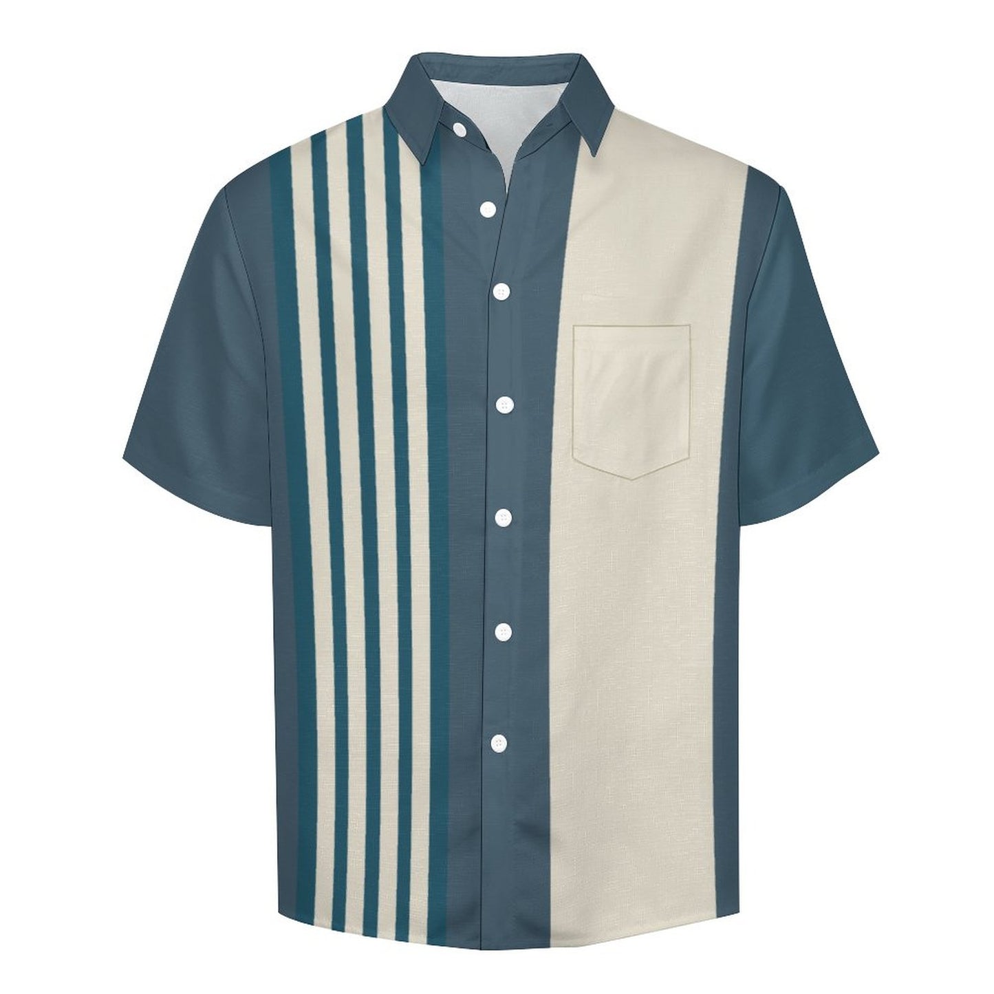 Men's Striped Print Front Button Soft Breathable Chest Pocket Casual Shirt