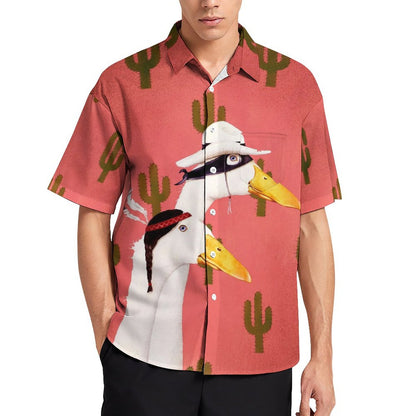 Men's Hawaiian Cactus Duck Print Casual Short Sleeve Shirt 2306102835