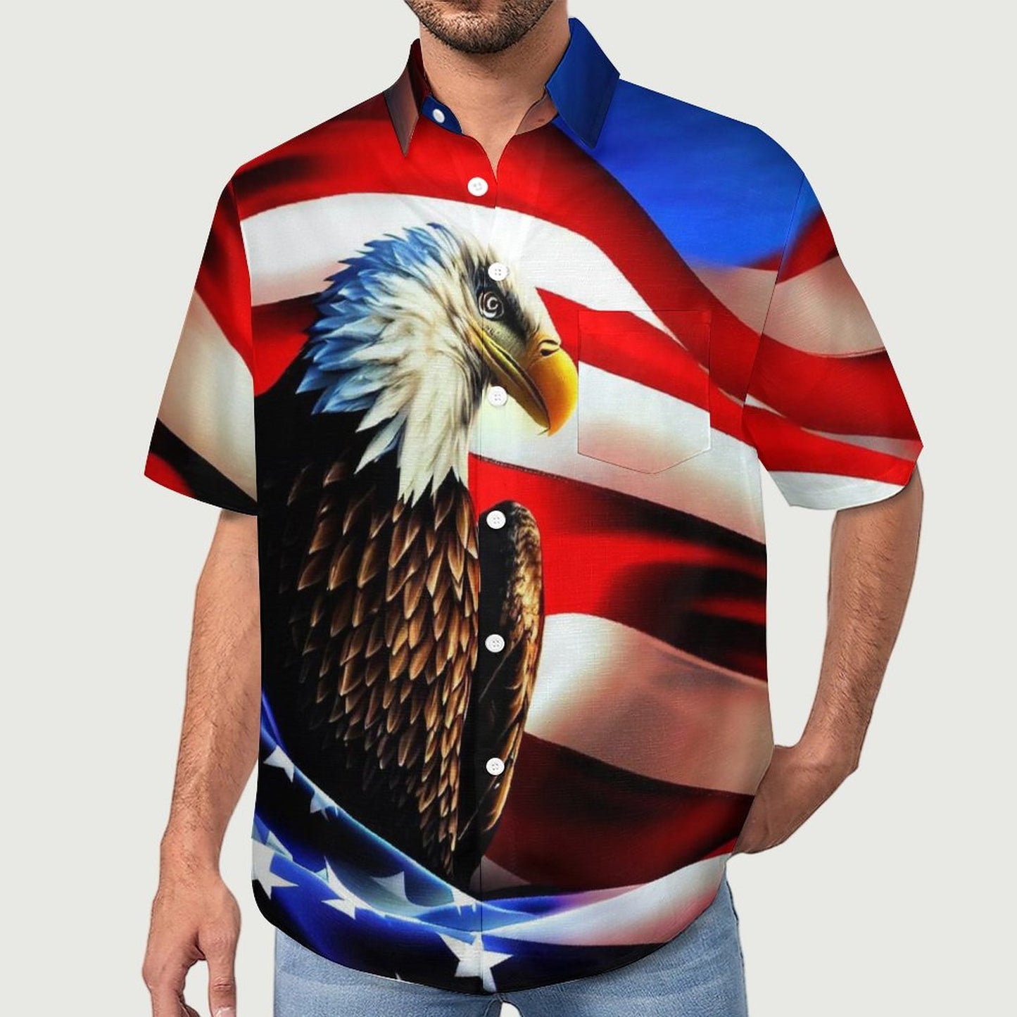 Men's Eagle American Flag Print Vacation Hawaiian Shirt 2305106651