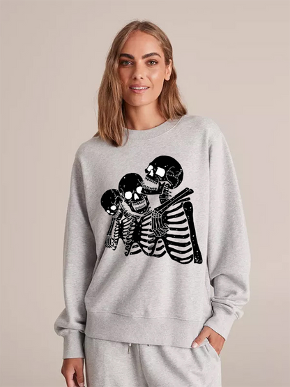 Unisex Round Neck Casual Skeleton Printed Long Sleeve Sweatshirt