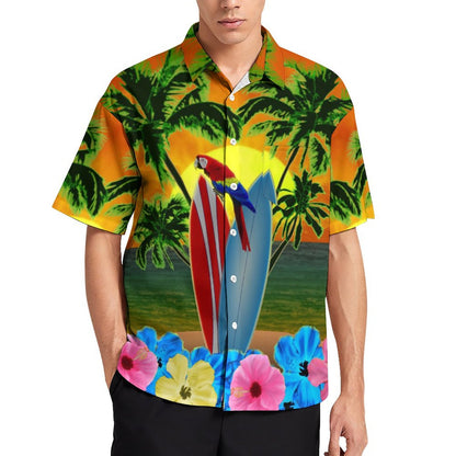 Men's Sunny Beach Surfboard Printed Casual Short Sleeve Shirt 2306102514