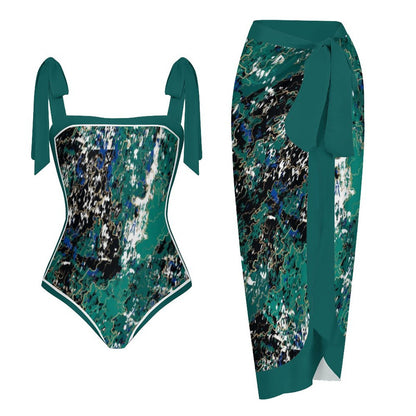 Fashion Printed One Piece Swimsuit And Cover Up 2305104484