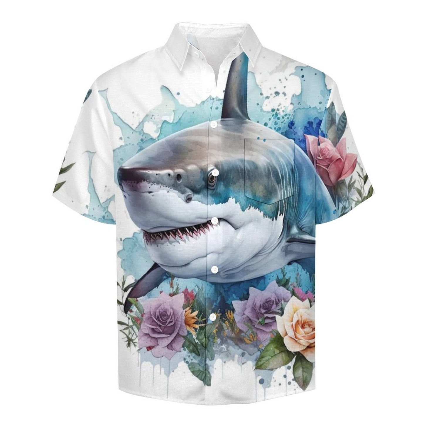 Men's Shark Painted Art Print Vacation Hawaiian Shirt