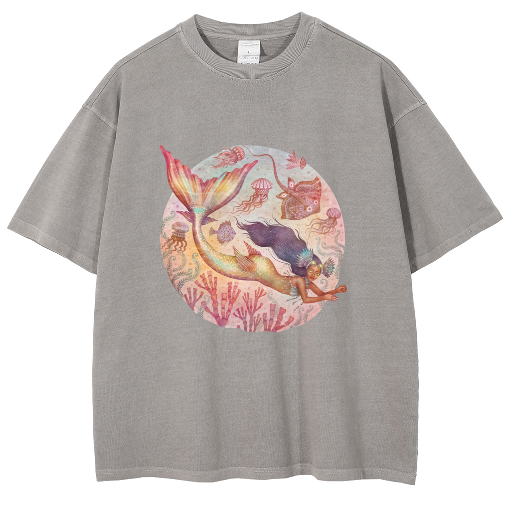 Mens Cotton Wash Solid T-Shirts Oversized Unisex Short Sleeve Streetwear Rap Hip Hop Basic Tee Tops