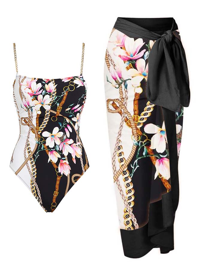 Fashion Print Open Back One Piece Swimsuit