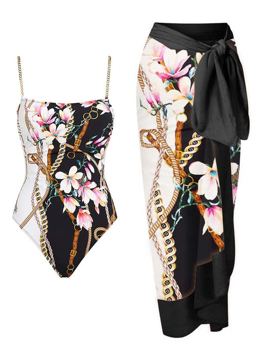 Fashion Print Open Back One Piece Swimsuit