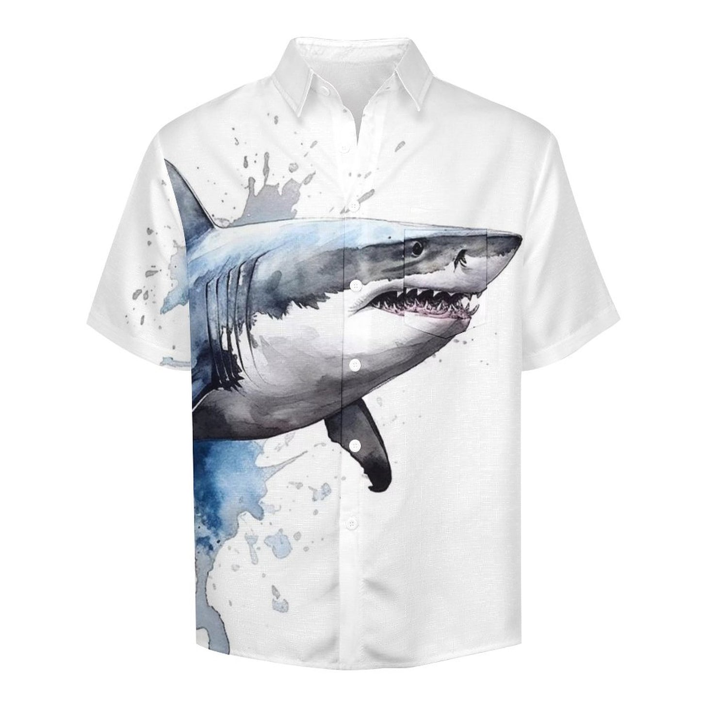 Men's Shark Painted Art Print Vacation Hawaiian Shirt