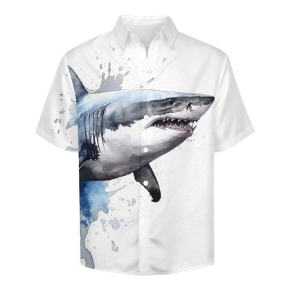 Men's Shark Painted Art Print Vacation Hawaiian Shirt