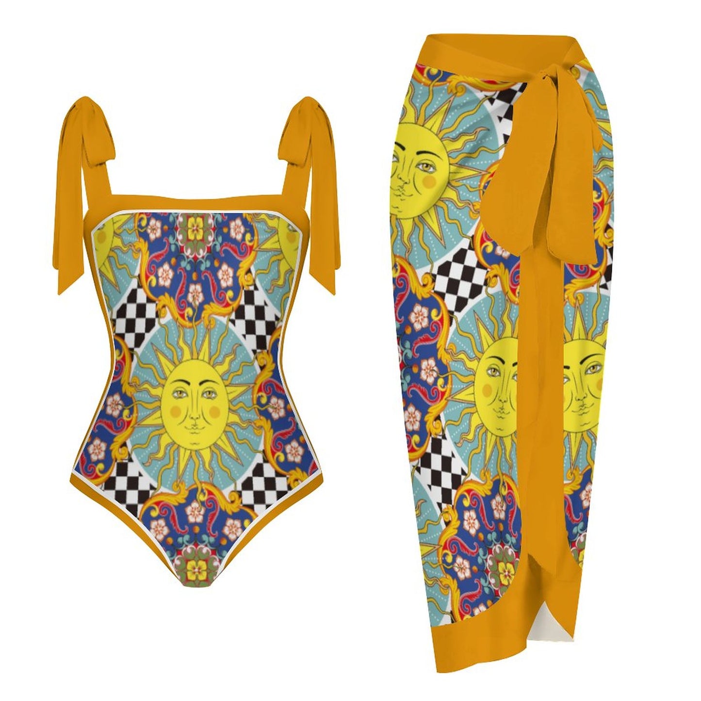 Fashion Printed One Piece Swimsuit And Cover Up 2305104983