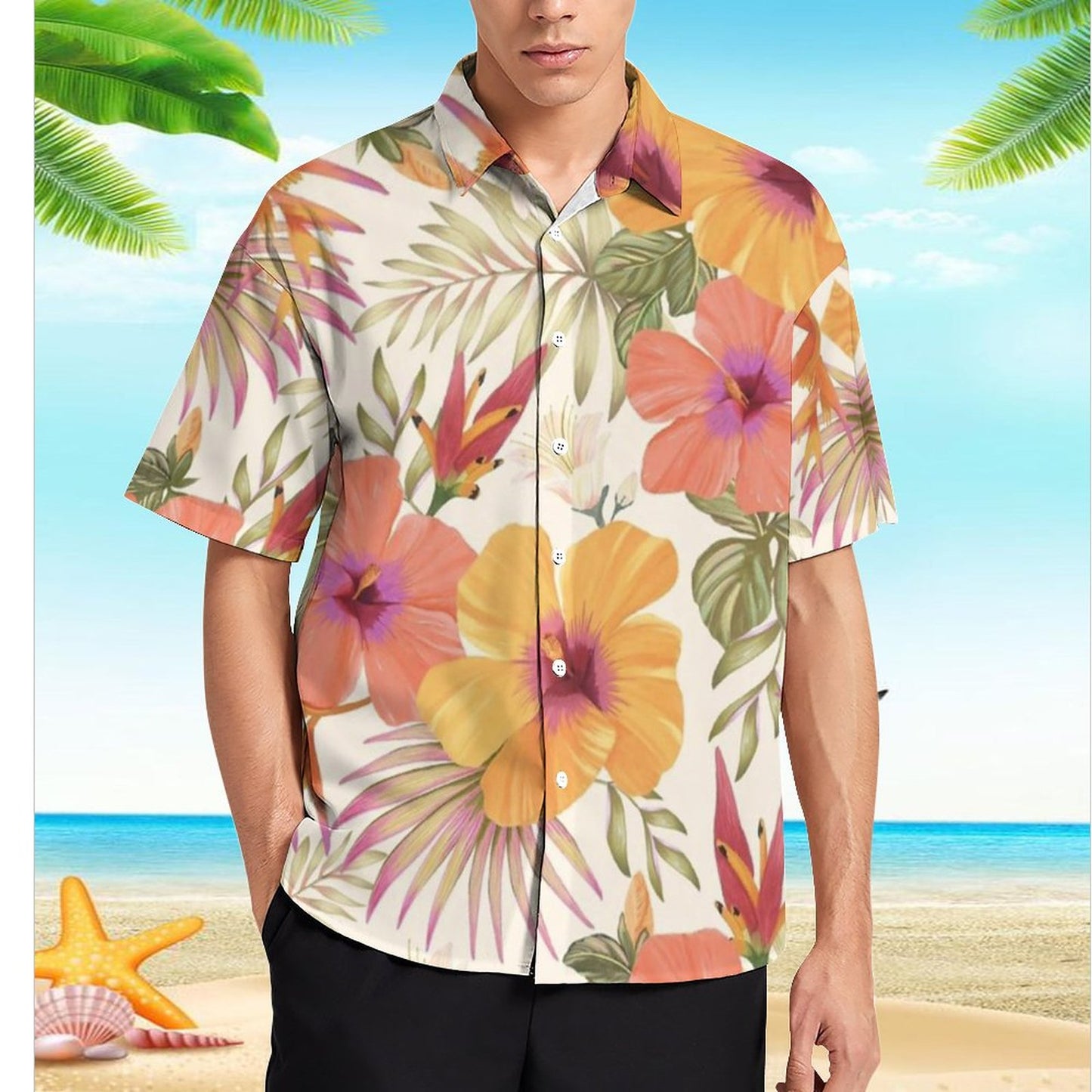 Men's Hawaiian Print Resort Shirt 2305101552