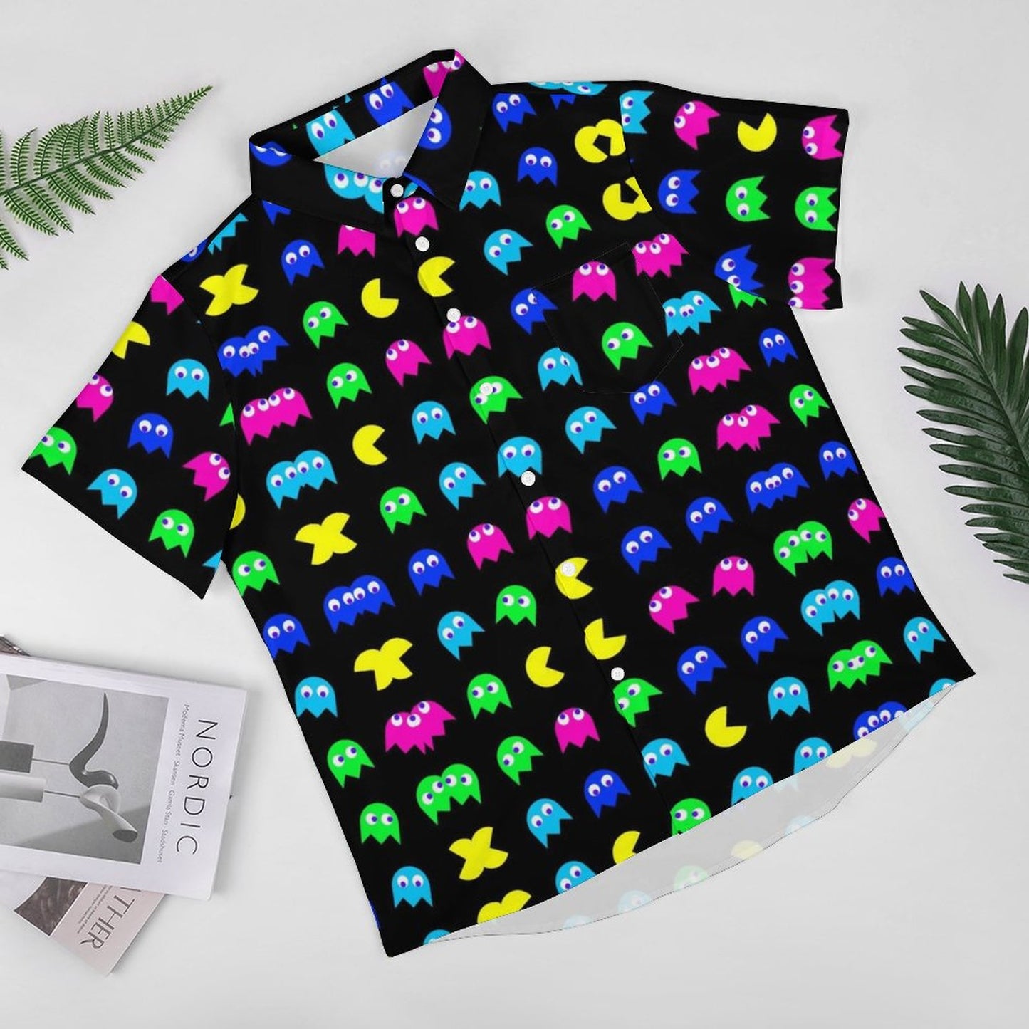 Men's Little Monster Print Casual Short Sleeve Shirt 2306102379