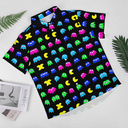 Men's Little Monster Print Casual Short Sleeve Shirt 2306102379