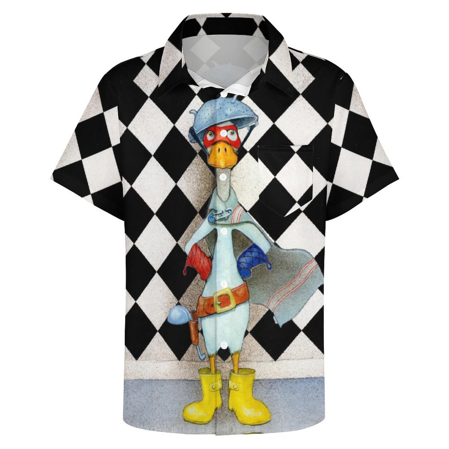 Men's Hawaiian Plaid Duck Print Casual Short Sleeve Shirt 2306102834