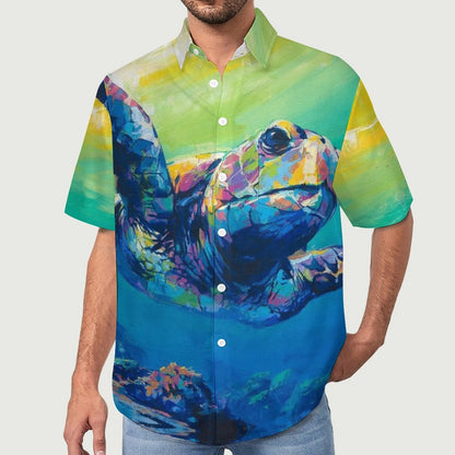Men's Oil Painting Art Turtle Print Vacation Hawaiian Shirt 2305106496