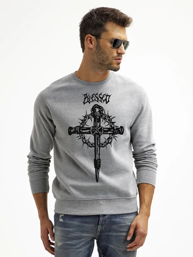 Unisex Round Neck Casual Cross Printed Long Sleeve Sweatshirt