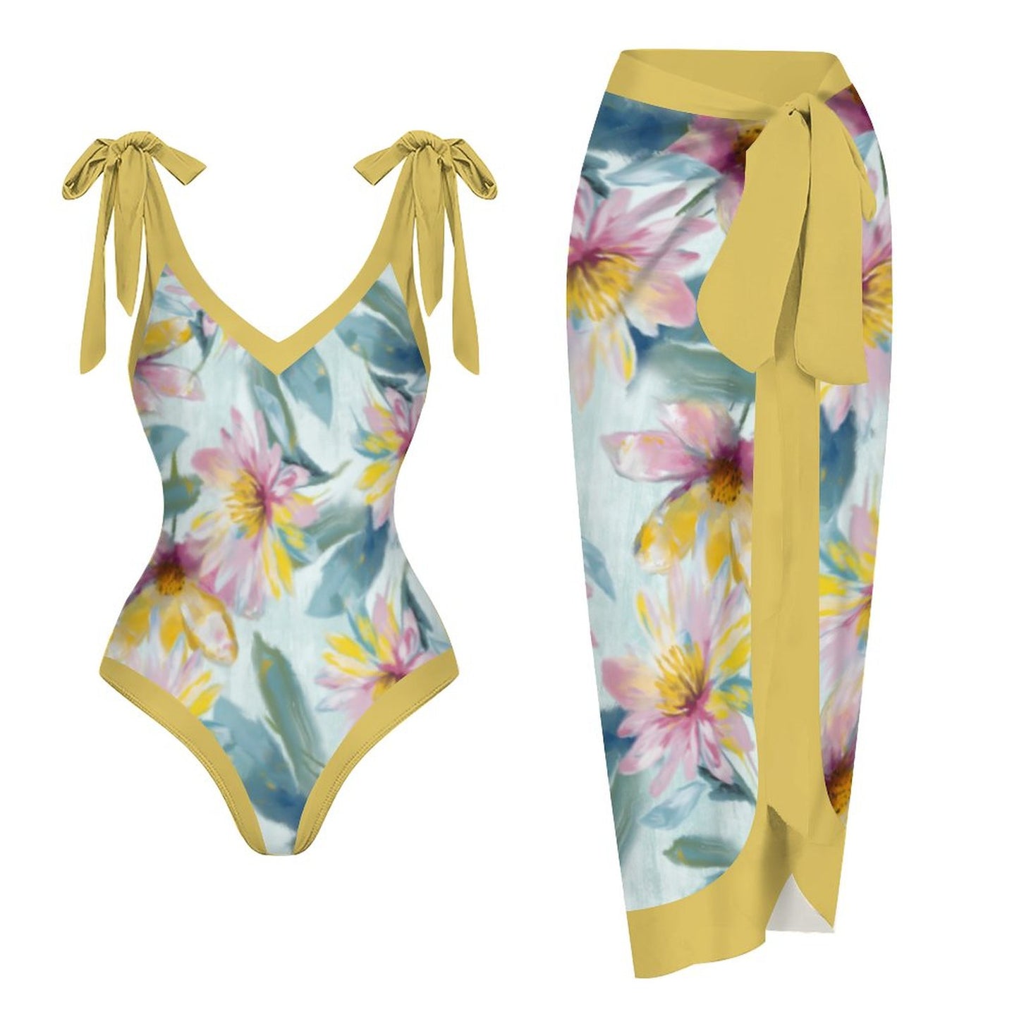 Casual Printed One-Piece Swimsuit And Cover Up 2305102828
