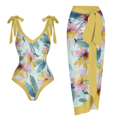 Casual Printed One-Piece Swimsuit And Cover Up 2305102828