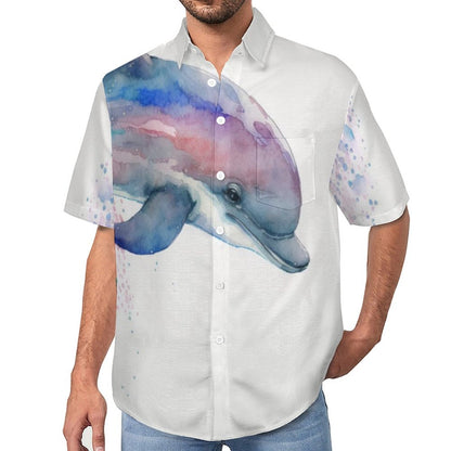 Men's Watercolor Dolphin Print Vacation Hawaiian Shirt