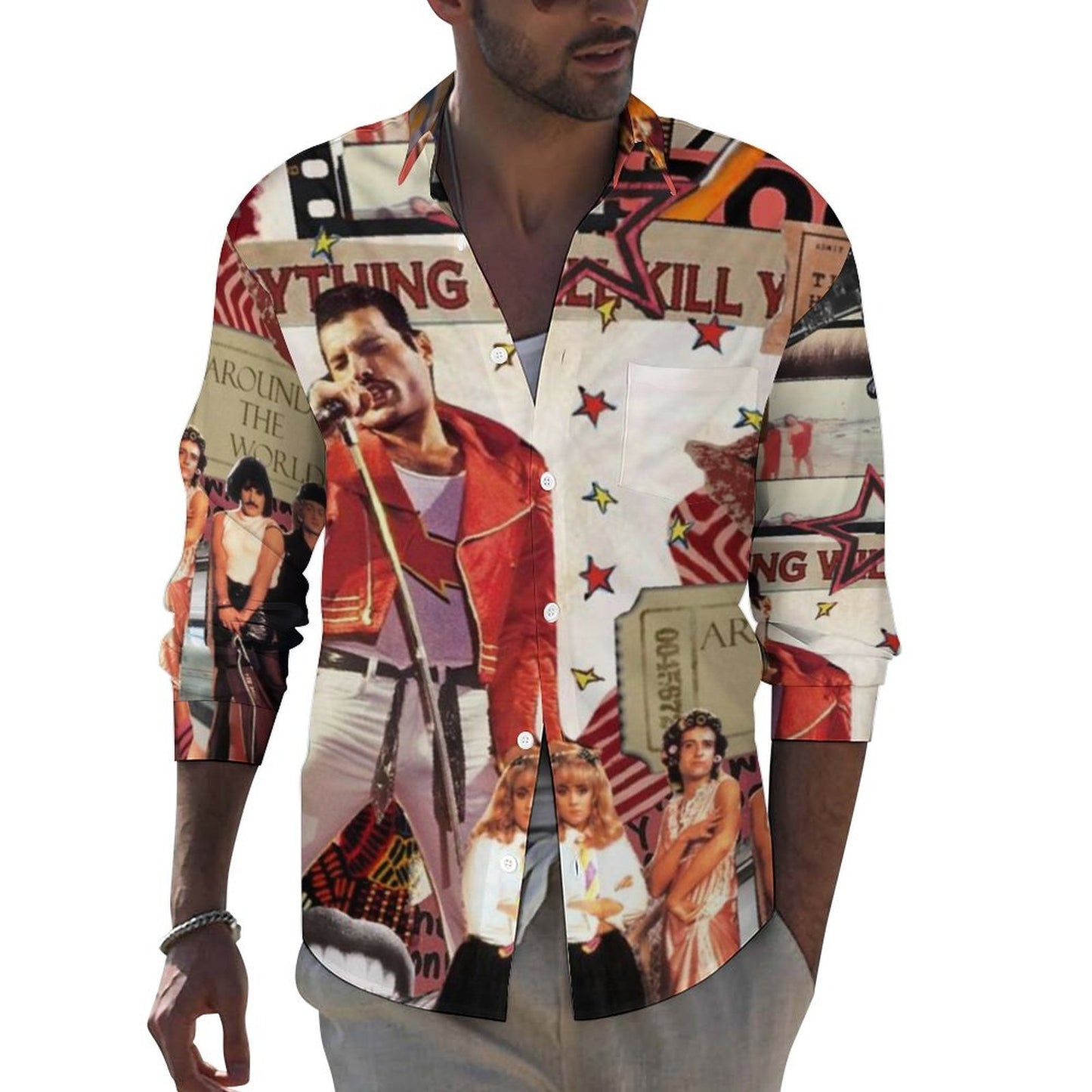 Men's Casual Printed Long Sleeve Shirt 2306103096