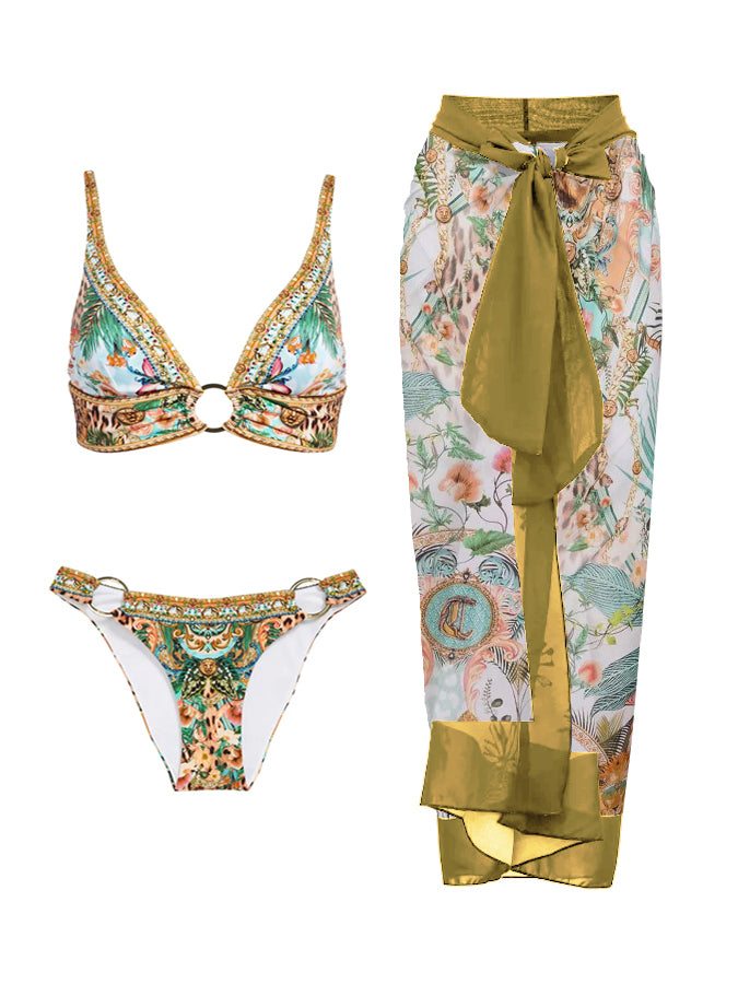 Print Flower Vintage Bikini And Cover up
