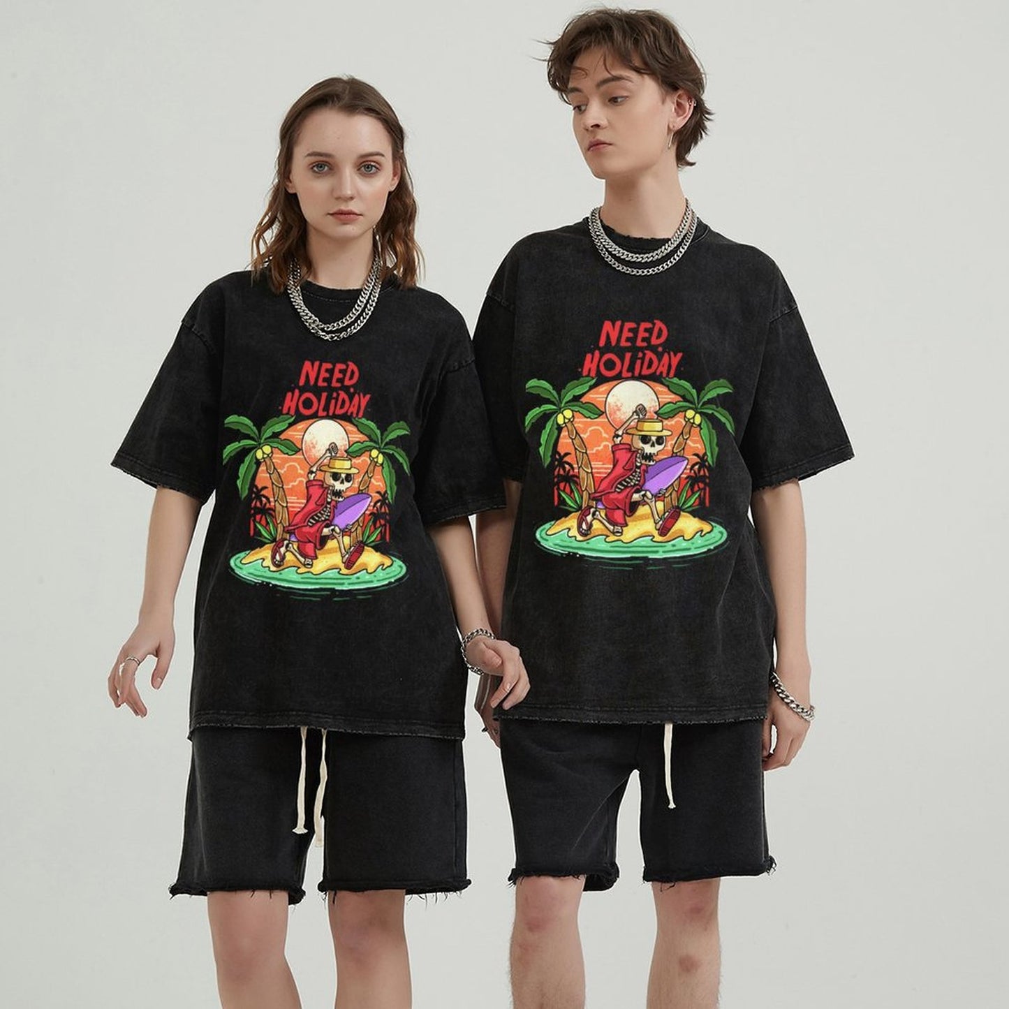 Unisex Vintage Solid Wash T-Shirts 2305104078
