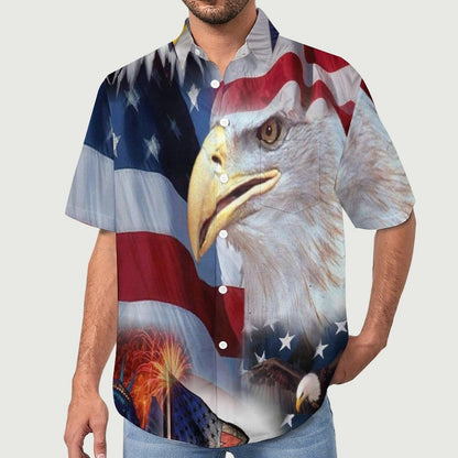 Men's Eagle American Flag Print Vacation Hawaiian Shirt 2305106652