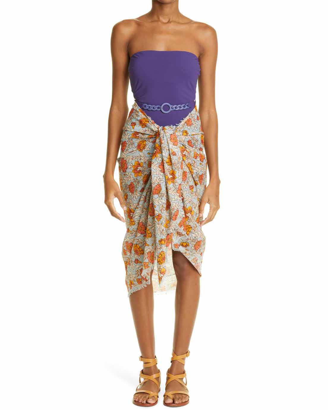 Deep V Neck Printed One-Piece Swimsuit