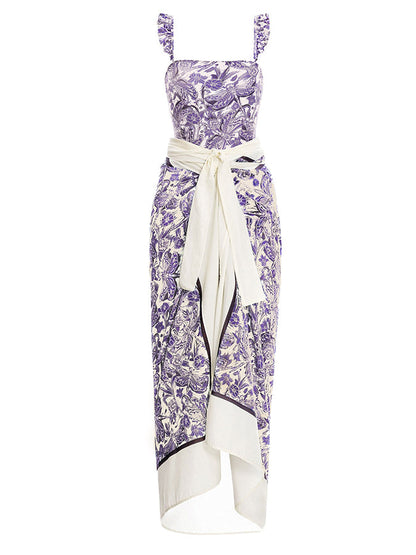 Purple Print Swimsuit  and Coverup