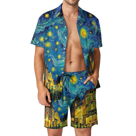 Men's Hawaiian Print Beach Two-Piece Suit 2305102311