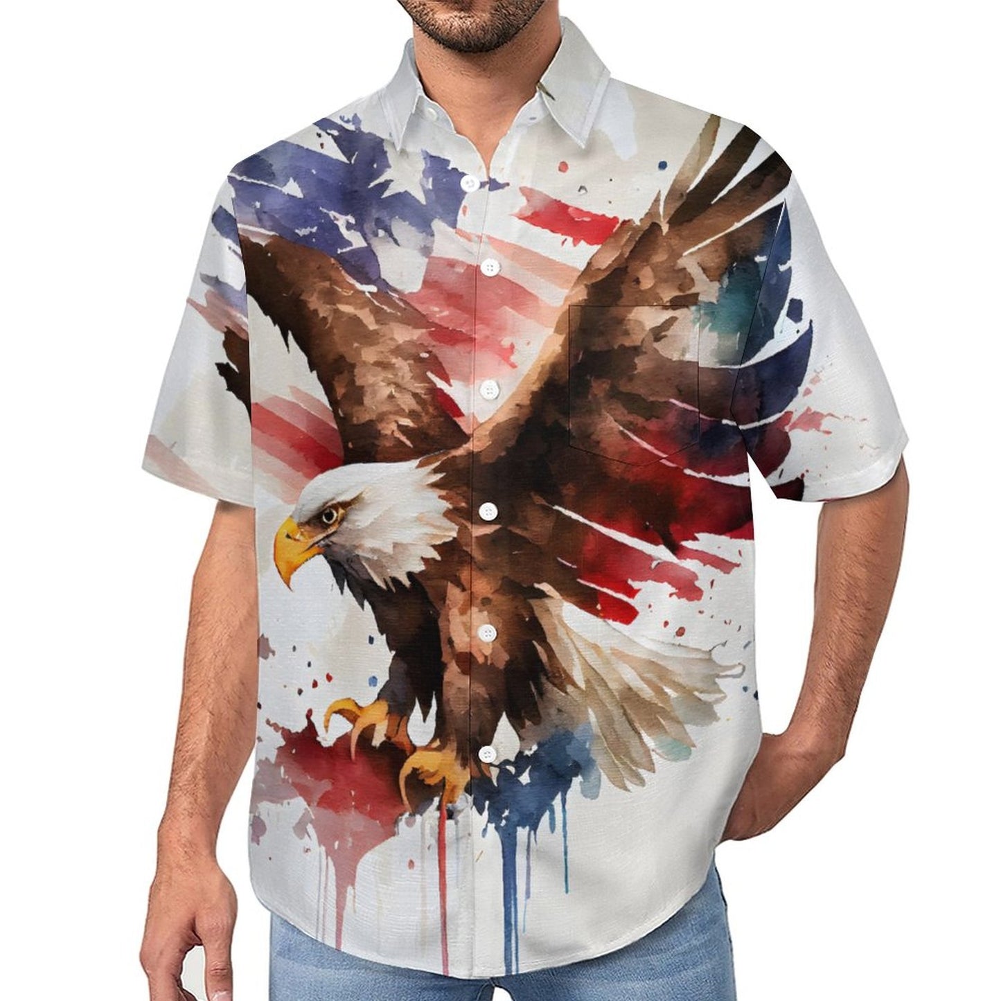 Men's Eagle Watercolor Art Print Vacation Hawaiian Shirt