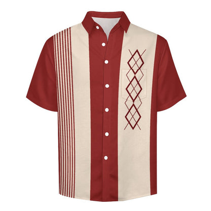 Striped Geometric Print Hawaiian Men's Casual Shirt