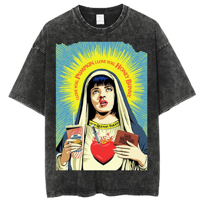 Unisex Vintage Solid Wash Denim T-Shirts