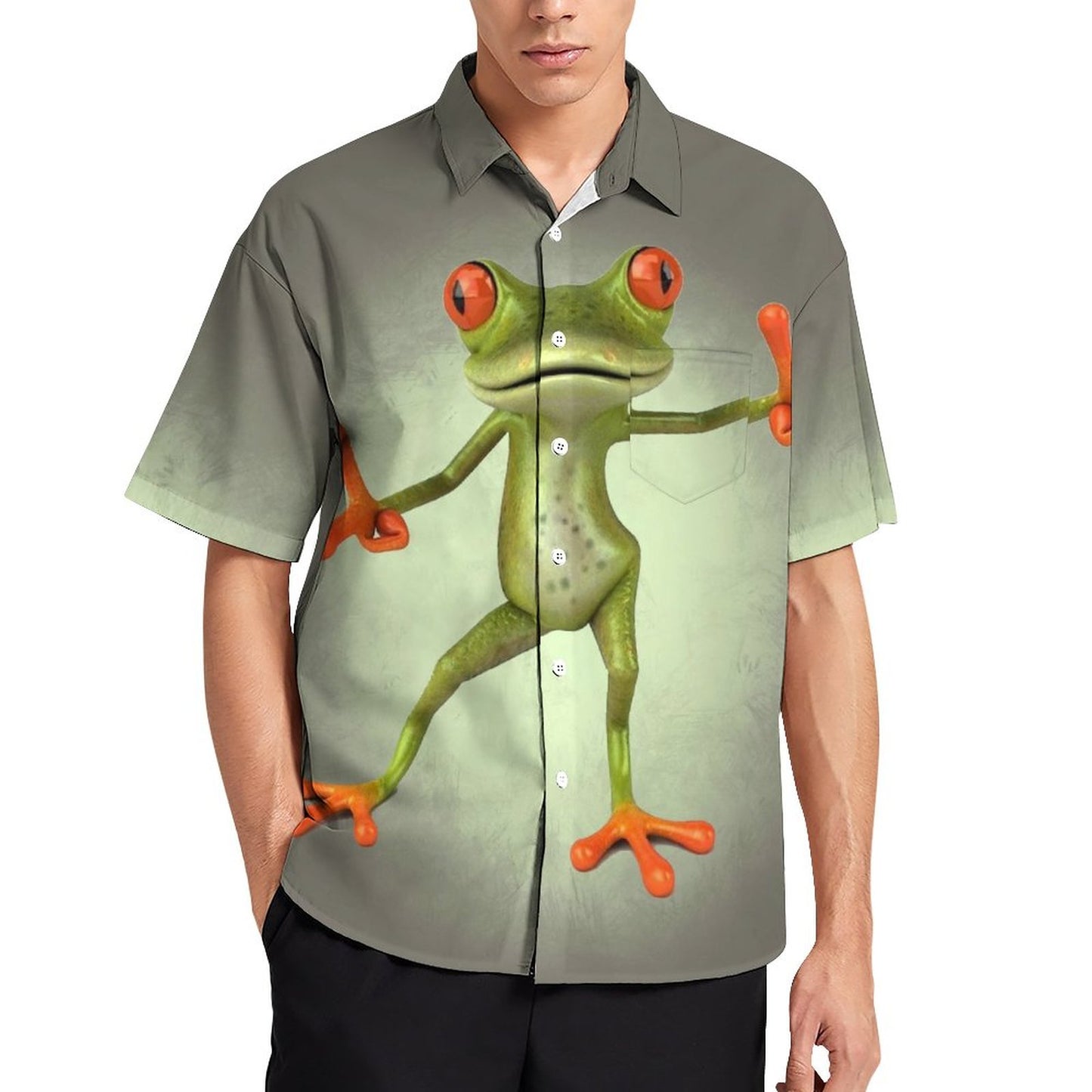 Men's Hawaiian Frog Print Casual Short Sleeve Shirt 2306102683