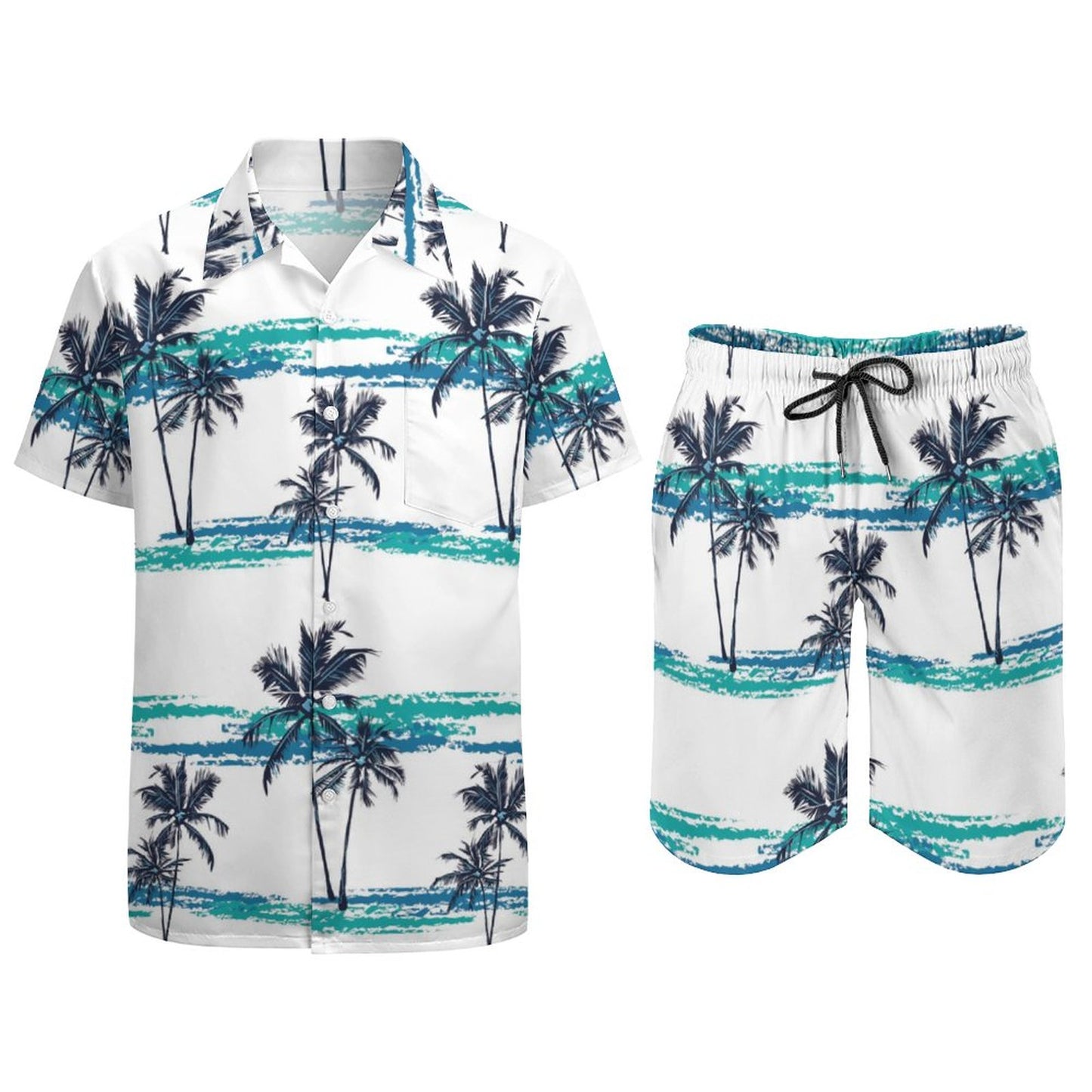 Men's Hawaiian Print Beach Two-Piece Suit 2305102352