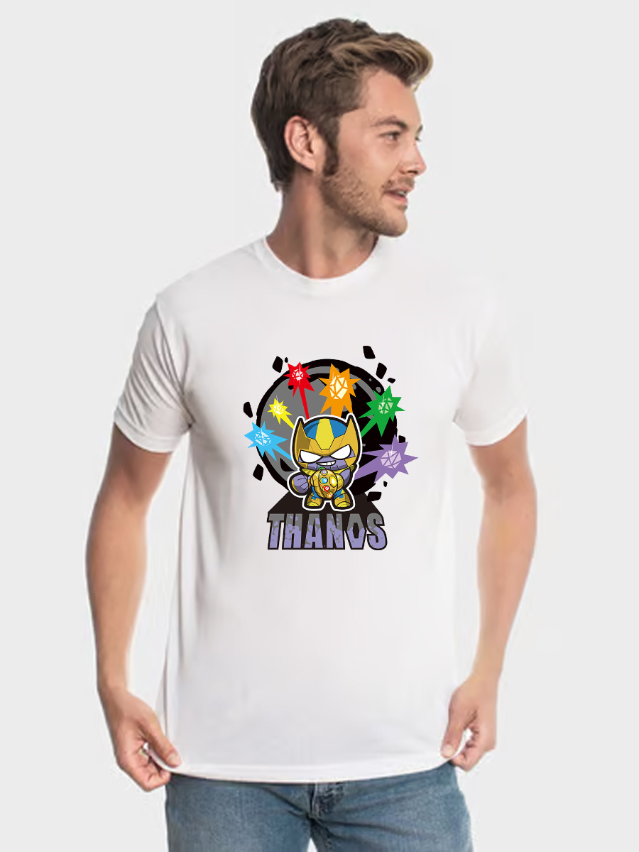 Men's Casual Tiny Thanos Printed Round Neck Short Sleeve T-Shirt