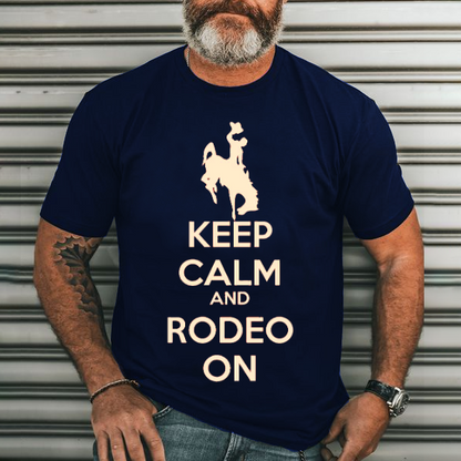 Keep Calm and Rodeo on Men's Casual Printed T-Shirt