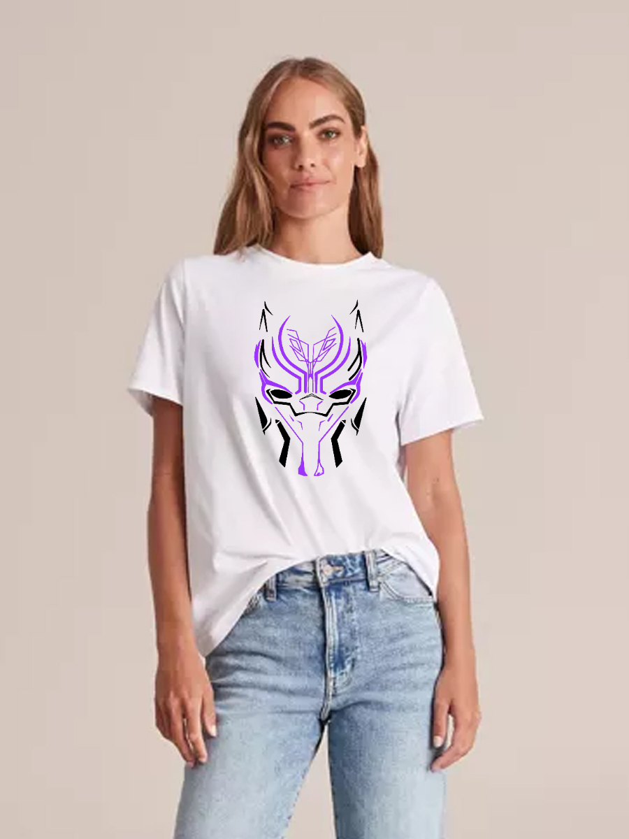 Women's Casual Marvel Black Panther Neon Printed Round Neck Short Sleeve T-Shirt