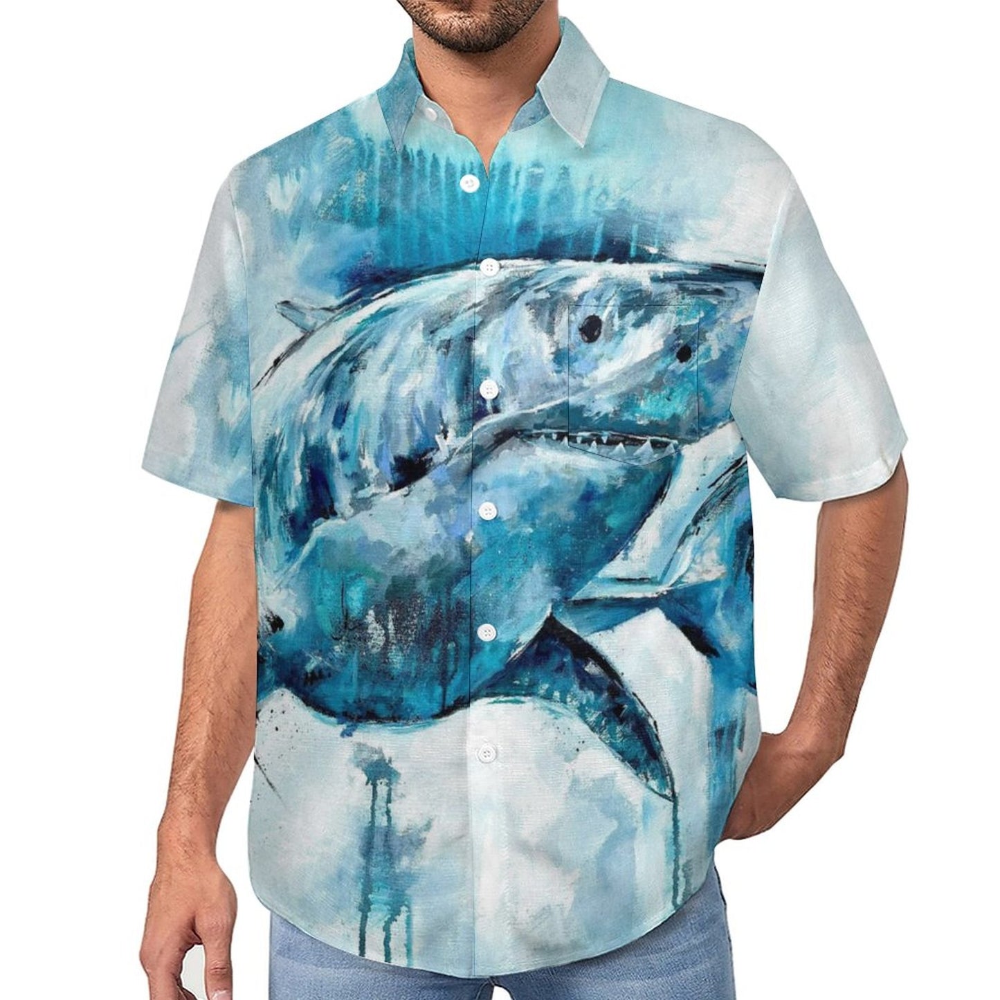 Men's Shark Painted Art Print Vacation Hawaiian Shirt 2305106283