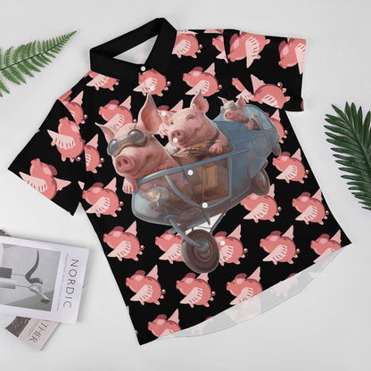 Men's Hawaiian Flying Pig Print Resort Shirt 2306101862