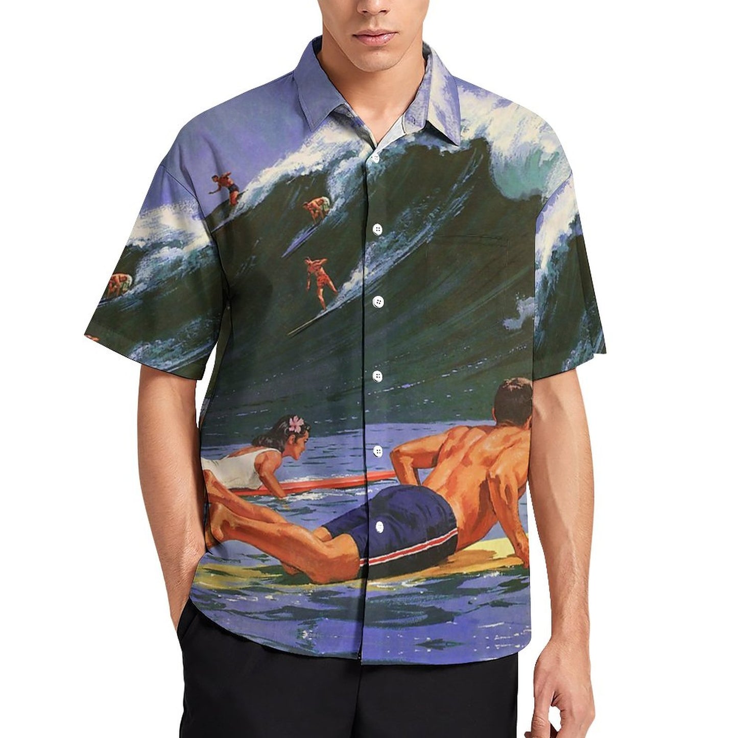 Men's Surf Print Casual Short Sleeve Shirt 2306102365
