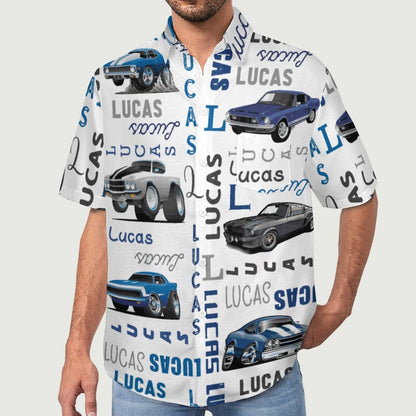 Men's Painted Car Print Vacation Hawaiian Shirt