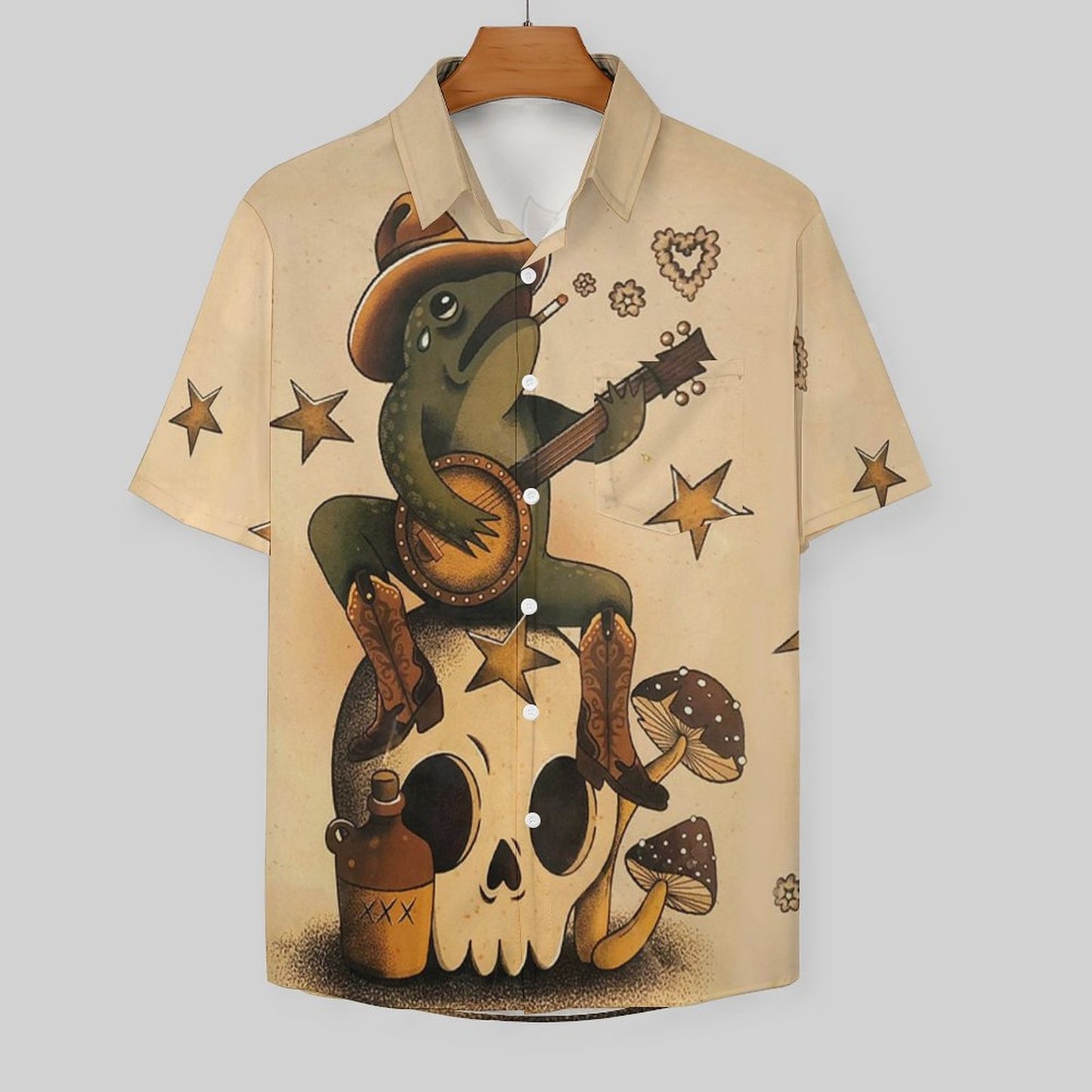 Men's Hawaiian Frog Print Casual Short Sleeve Shirt 2306102686