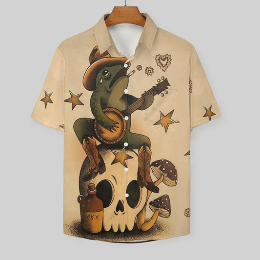 Men's Hawaiian Frog Print Casual Short Sleeve Shirt 2306102686