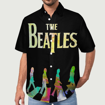Men's Cotton Beatles Print Vacation Hawaiian Shirt 2306101231