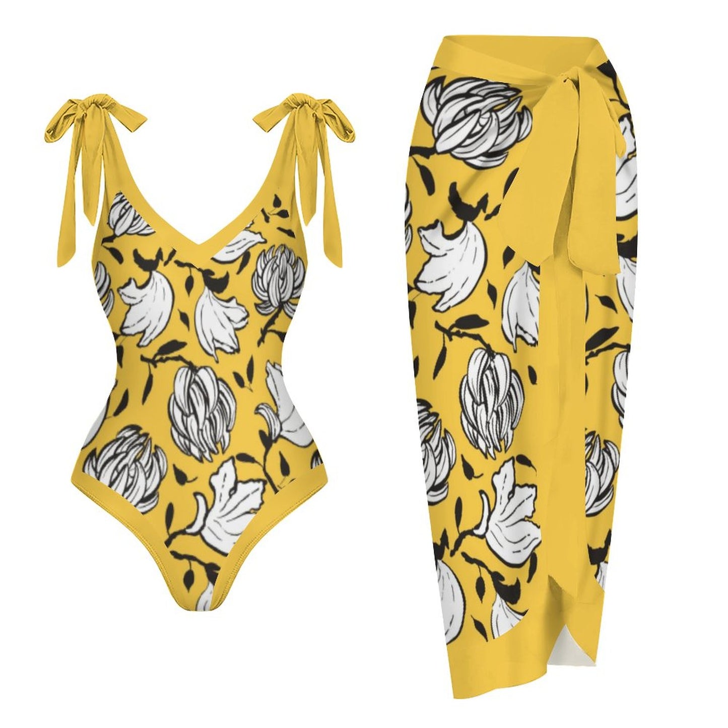 Casual Printed One-Piece Swimsuit And Cover Up 2305102405