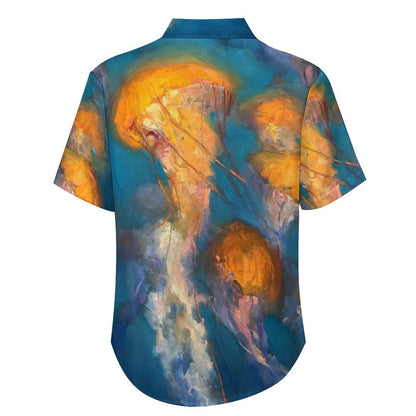 Men's Oil Painting Art Jellyfish Print Vacation Hawaiian Shirt 2305106502