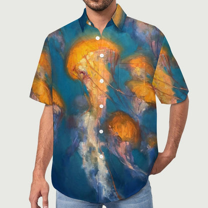 Men's Oil Painting Art Jellyfish Print Vacation Hawaiian Shirt 2305106502