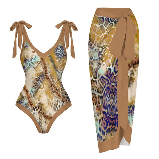 Casual Printed One-Piece Swimsuit And Cover Up 2305102423