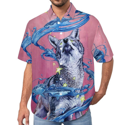 Men's Wolf Painted Art Print Vacation Hawaiian Shirt 2305106281